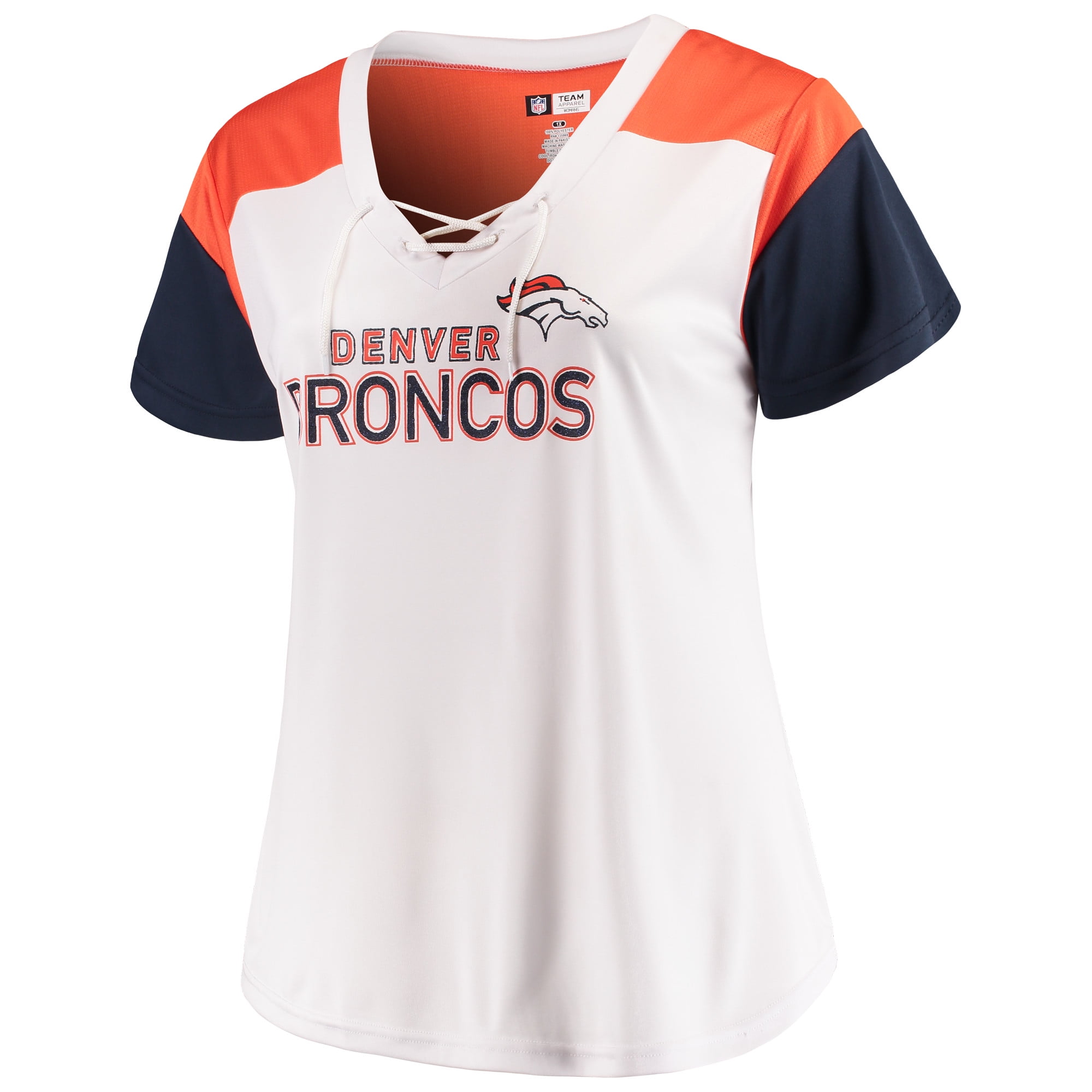 Women's Majestic White/Navy Denver Broncos Lace-Up V-Neck T-Shirt 