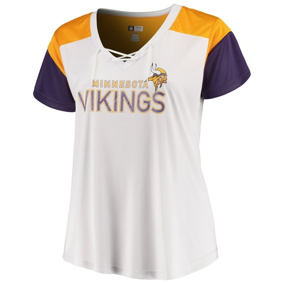 Women's Majestic White/Purple Minnesota Vikings Lace-Up V-Neck T-Shirt