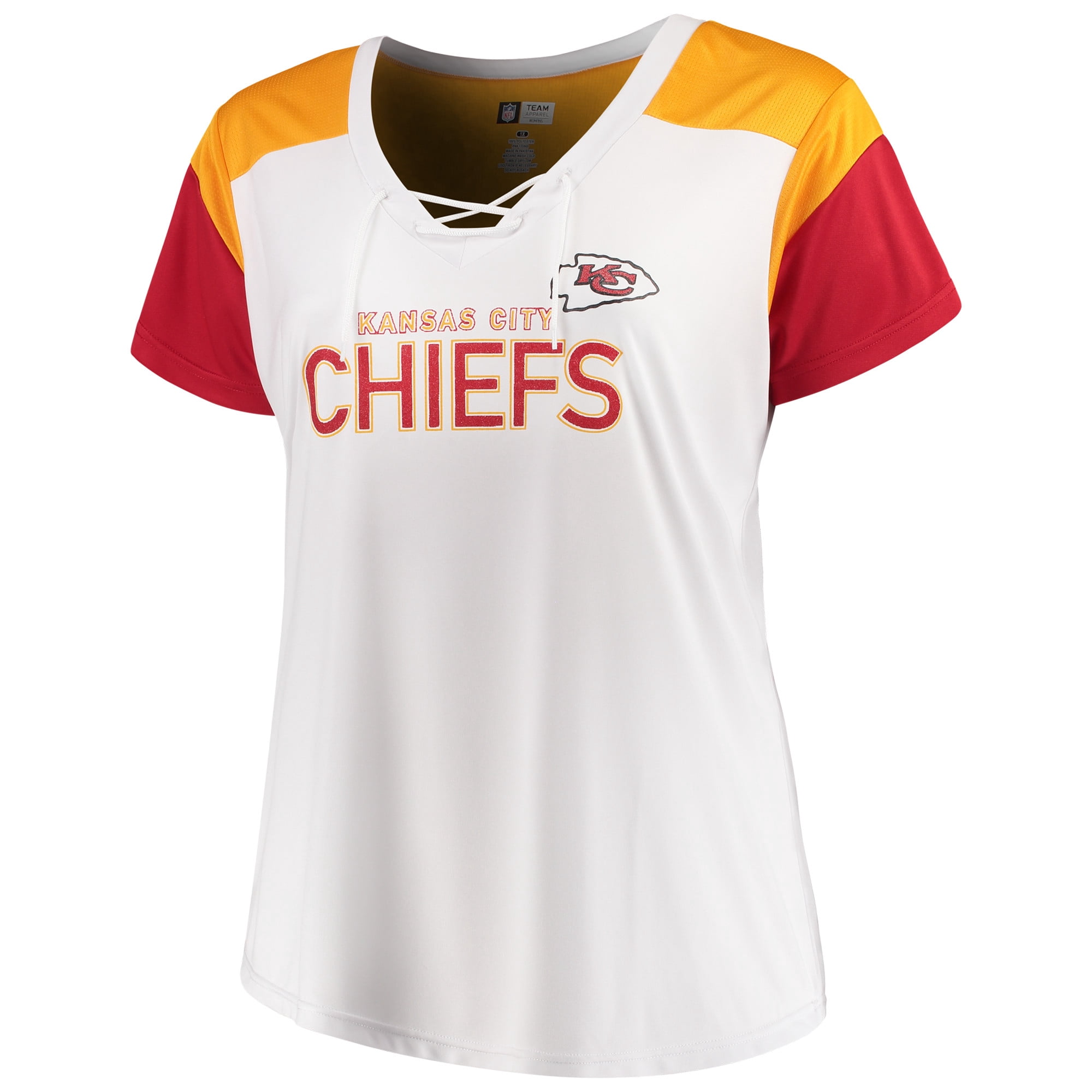 Women's Majestic White/Red Kansas City Chiefs Lace-Up V-Neck T-Shirt 