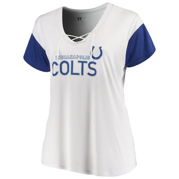 Women's Majestic White/Royal Indianapolis Colts Lace-Up V-Neck T-Shirt
