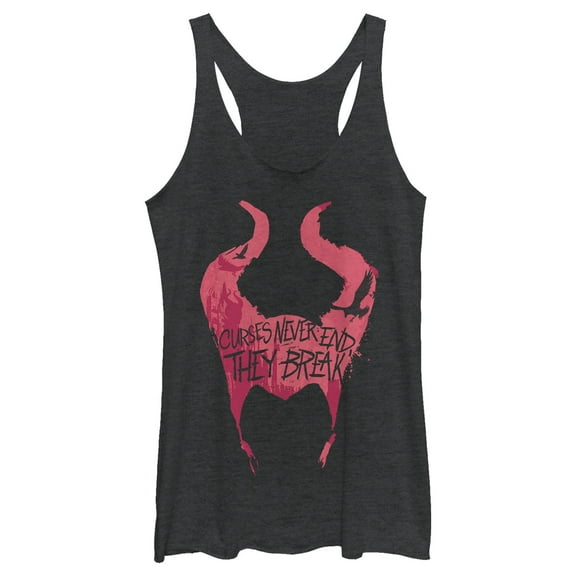 Women's Maleficent: Mistress of All Evil Curses Never End  Racerback Tank Top Black Heather X Small