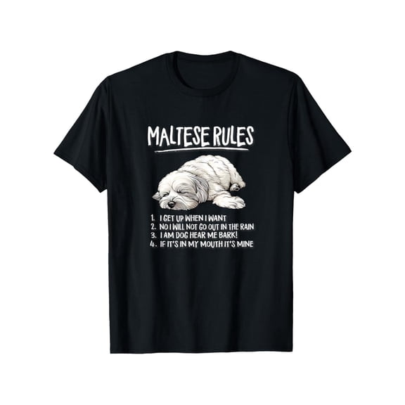 Women's Maltese Dog Graphic Cotton T Shirt Funny Comfortable Short Sleeve Round Neck Top Black S-5XL