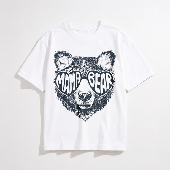 Women's Mama Bear Sunglasses Graphic T-Shirt, Cute Mom Casual Short Sleeve Tee