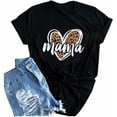 thumbnail image 1 of Women's Mama Leopard Heart Graphic T-Shirt Retro Casual Short Sleeve Cotton Tee Mother's Day Gift Idea Black, 1 of 6