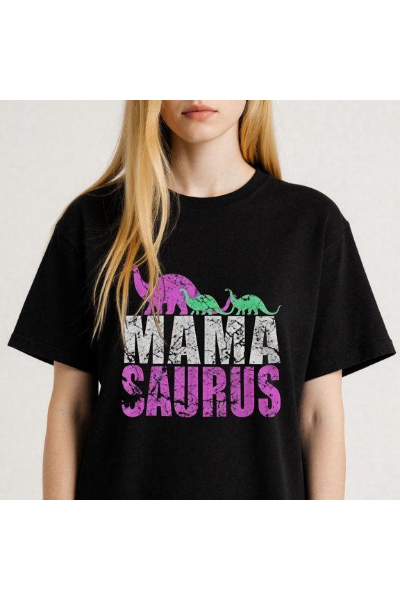 Women's Mama Sauras with Dinosaur Family Graphic T-Shirt S-4XL Mother's Day Gift