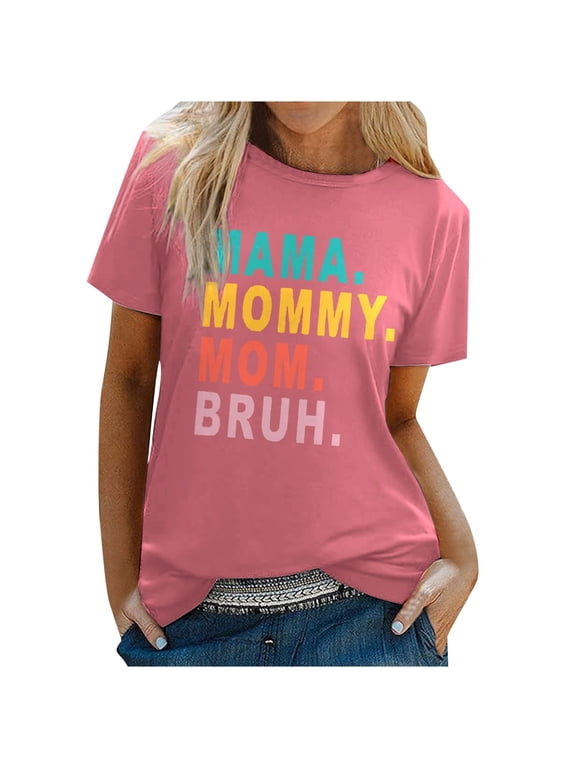 Women's Mama Short Sleeve Letter Print T-Shirt - Round Neck Casual Summer Top, S-XXL Sizes with US/EU Sizing - Fun Design for Outdoor/Gatherings