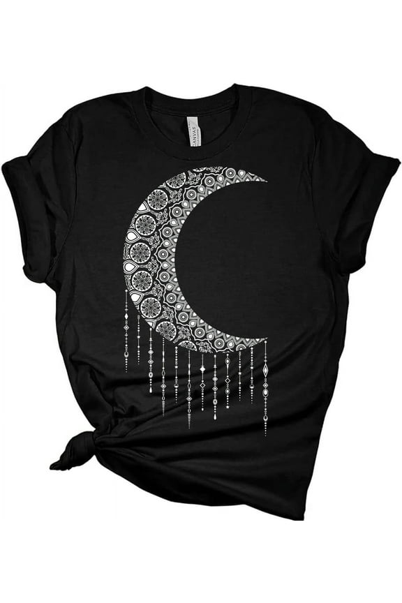 Women's Mandala Shirt Moon T-Shirt Summer Bella Short Sleeve Top Casual Plus Size Graphic Tee