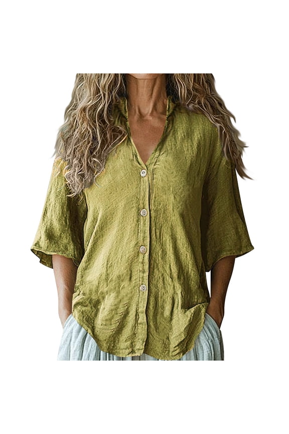 Women's Mandarin Collar Tee Oversized Short Sleeve Top, Solid Color Button Detail Shirt Breathable Loose Fit Summer Blouse