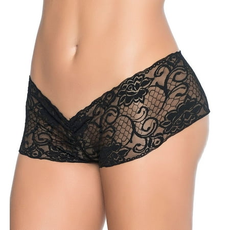 Women's Mapale 98 Peek-A-Boo Crotchless Boyshort Panty (Black S)