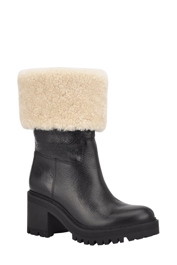 Women's Marc Fisher Ltd Willoe Boot With Genuine Shearling Trim, Size 5 M - Black Multi Leather