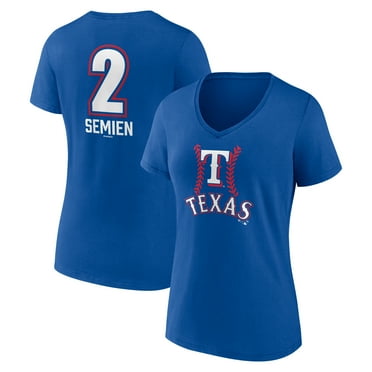 Women's Marcus Semien Royal Texas Rangers Fastball Player Name & Number V-Neck T-Shirt