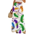 thumbnail image 1 of Women's Mardi Gras Pants Graphic Mask Print Holiday Party Lounge Pants Loose Casual Wide Leg Pants with Pockets, 1 of 3