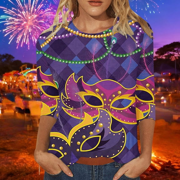 Women's Mardi Gras Shirt Long Sleeve Pullover Tops Sweatshirt