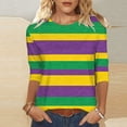 thumbnail image 1 of Women's Mardi Gras Shirts Carnival Casual Print 3/4 Sleeve Crew Neck Pullover T-Shirt Multicolor M, 1 of 8