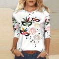 thumbnail image 1 of Women's Mardi Gras Shirts Carnival Casual Print 3/4 Sleeve Crew Neck Pullover T-Shirt Multicolor S, 1 of 8