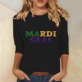 thumbnail image 1 of Women's Mardi Gras Shirts Carnival Printed 3/4 Sleeve Casual Round Neck Loose T-shirt Black S, 1 of 5