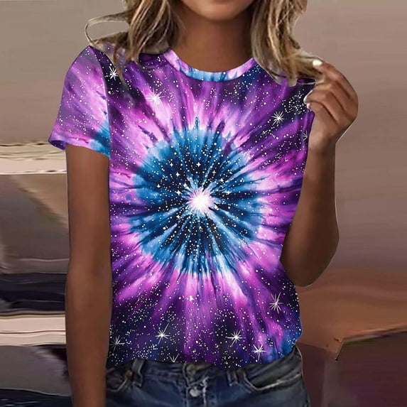 Women's Mardi Gras Shirts Carnival Printed Round Neck Short Sleeved Loose Casual T-shirt Purple M