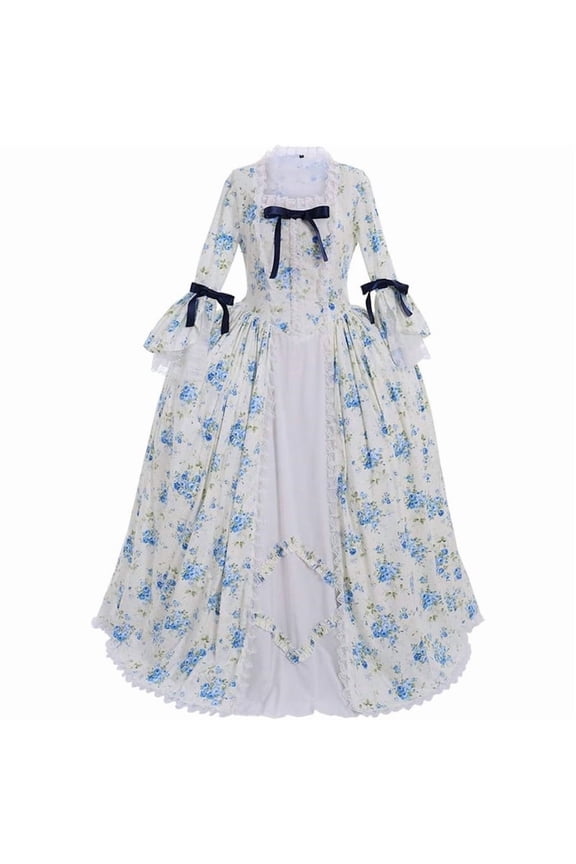 Women's Marie Antoinette Inspired 18th Century Rococo Ball Gown Dress Floral Satin Lace Vintage Style Long Dress