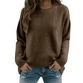 thumbnail image 1 of Women's Marled Knit Sweater, Casual Crewneck Pullover, Textured Yarn Knit Top, Lightweight Long Sleeve Blouse, Machine Washable Everyday Sweater for Women Coffee L, 1 of 9