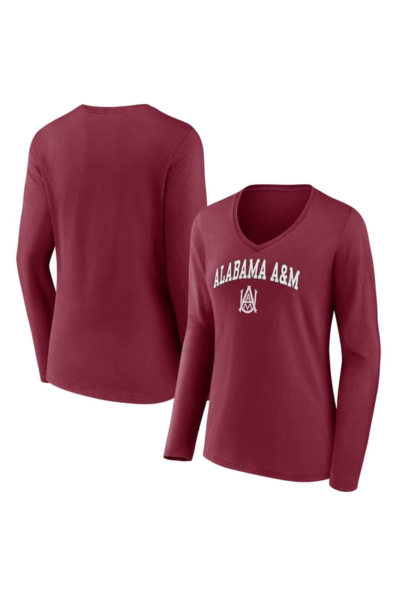 Women's Maroon Alabama A&M Bulldogs Campus Long Sleeve V-Neck T-Shirt