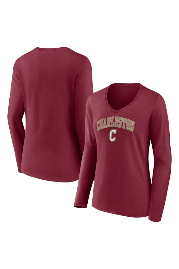 Women's Maroon Charleston Cougars Campus Long Sleeve V-Neck T-Shirt