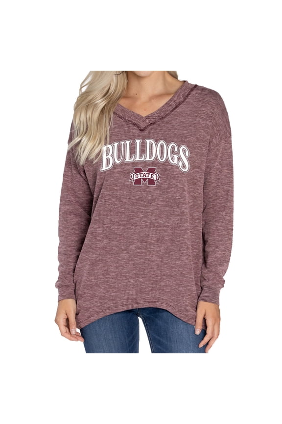 Women's Maroon Mississippi State Bulldogs Oversized Bailey Long Sleeve V-Neck Tri-Blend Tunic