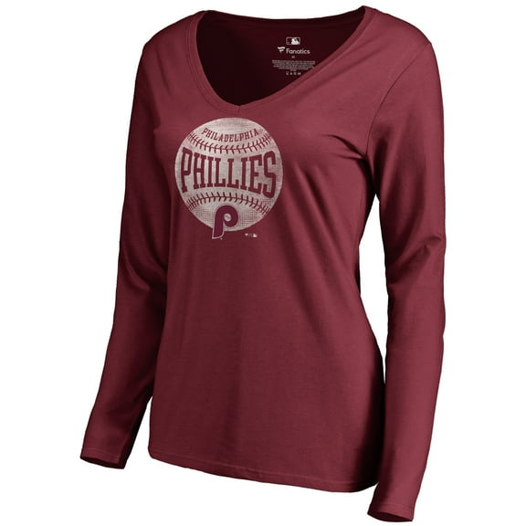 Women's Maroon Philadelphia Phillies Cooperstown Collection Slider Long Sleeve V-Neck T-Shirt