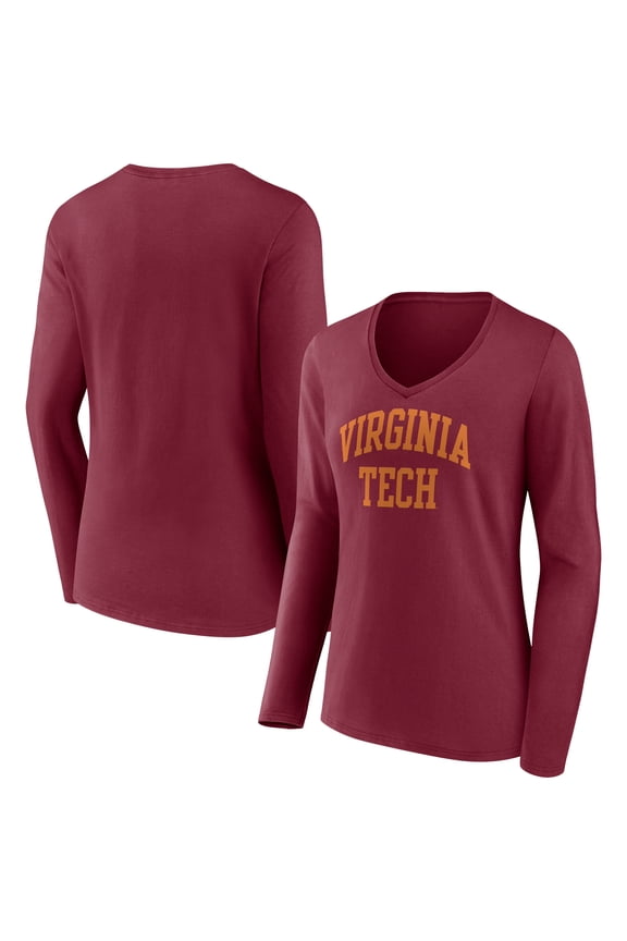 Women's Maroon Virginia Tech Hokies Basic Arch Long Sleeve V-Neck T-Shirt
