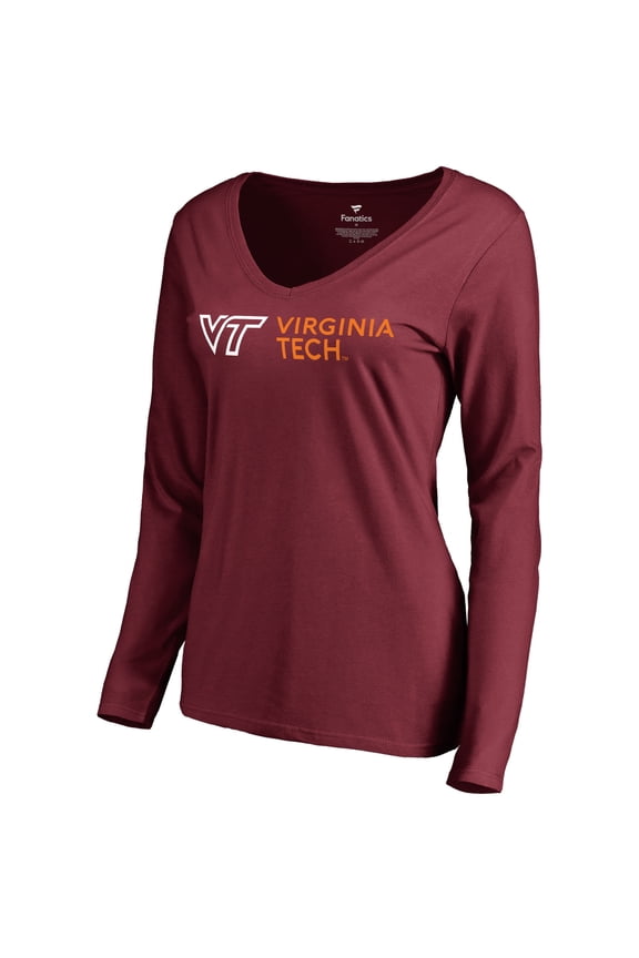 Women's Maroon Virginia Tech Hokies Logo V-Neck Long Sleeve T-Shirt