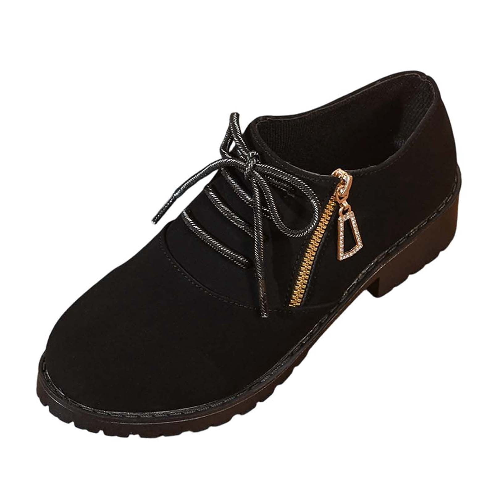 Women's Martin Ankle Boots Lace up Side Zipper Round Toe Medium Block ...