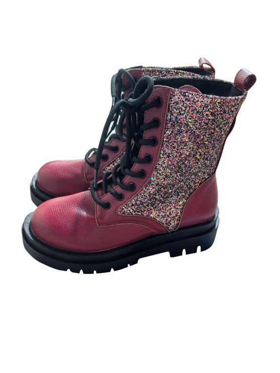 Women's Martin Boots Sequin Glitter Round Toe Lace-Up Chunky Heel Platform British Style Combat Boots