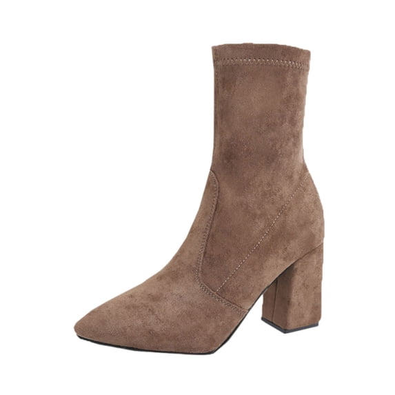 Women's Martin Boots Suede Pointed Toe Slip-On Chunky High Heel Ankle Boots