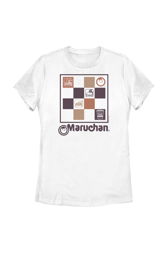 Women's Maruchan Checkered Logo Graphic Tee White 2X Large