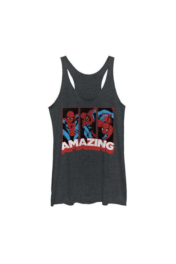 Women's Marvel Amazing Spider-Man Panels Racerback Tank Top Black Heather Large