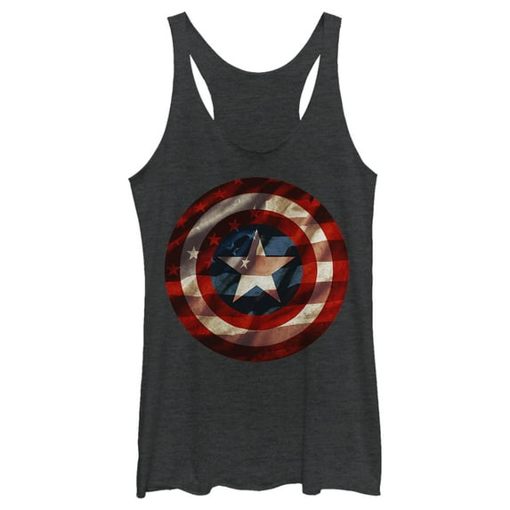 Women's Marvel America Avengers Shield Flag Racerback Tank Top Black Heather Medium