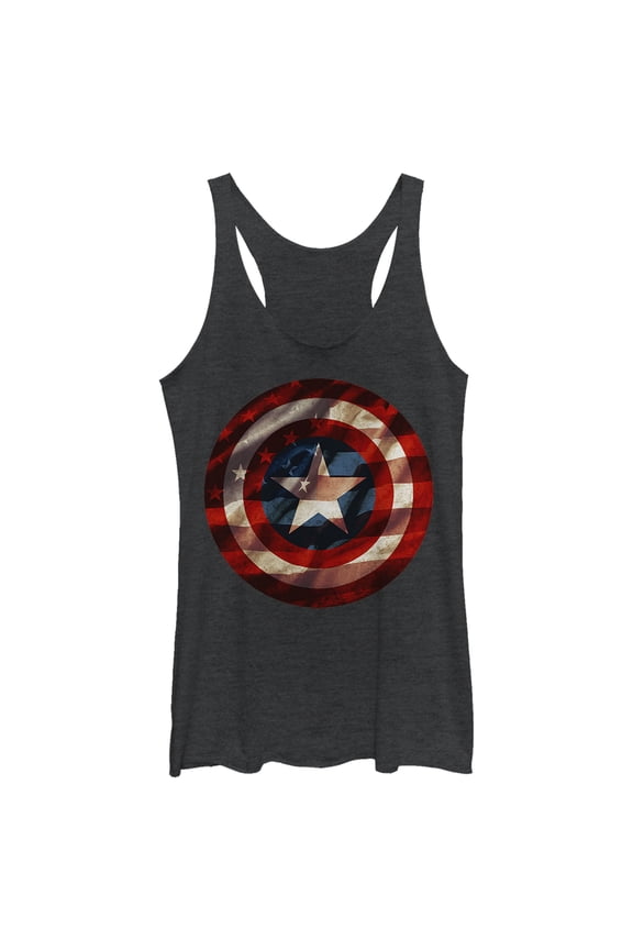 Women's Marvel America Avengers Shield Flag Racerback Tank Top Black Heather X Large