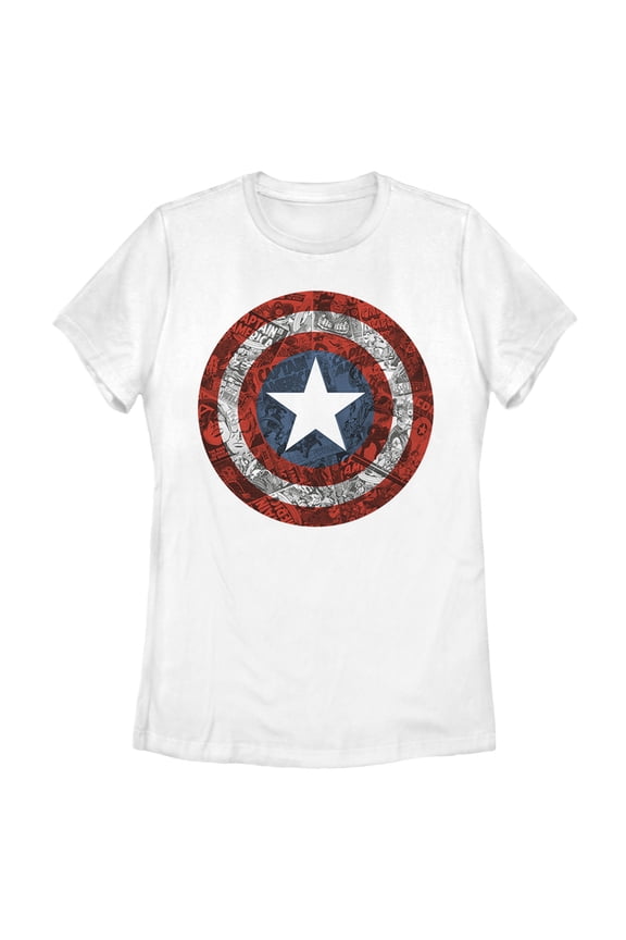 Women's Marvel America Shield Comic Print Graphic Tee White 2X Large