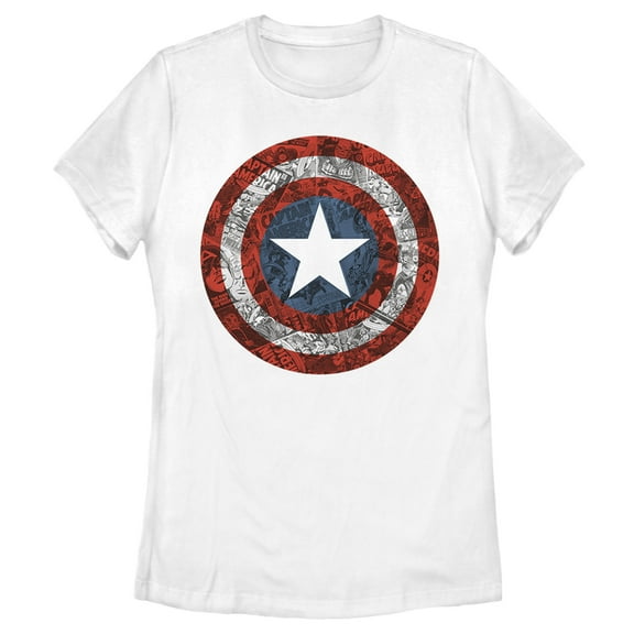 Women's Marvel America Shield Comic Print  Graphic Tee White X Large