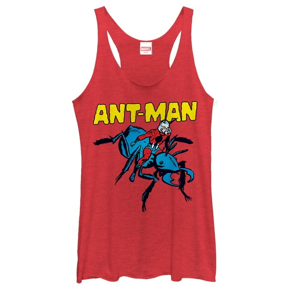Women's Marvel Ant-Man Vintage Ant Rider Cartoon Racerback Tank Top Red Heather 2X Large