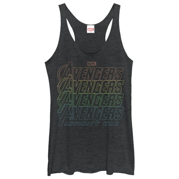 Women's Marvel Avengers: Avengers: Infinity War Rainbow Logo  Racerback Tank Top Black Heather X Large
