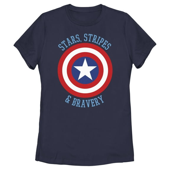 Women's Marvel Avengers Captain America Stars Stripes & Bravery  Graphic Tee Navy Blue Large
