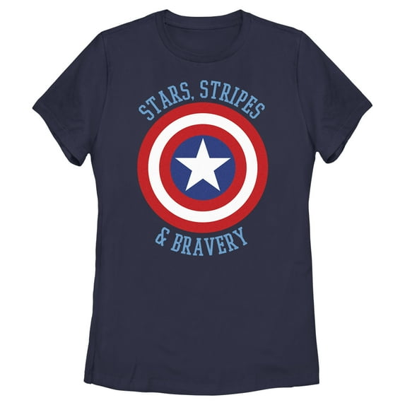 Women's Marvel Avengers Captain America Stars Stripes & Bravery Graphic Tee Navy Blue Small