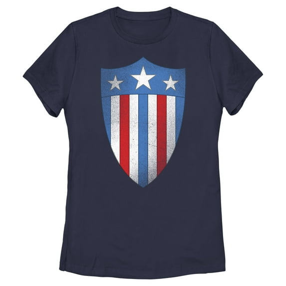 Women's Marvel Avengers Captain America USO Shield Graphic Tee Navy Blue Medium
