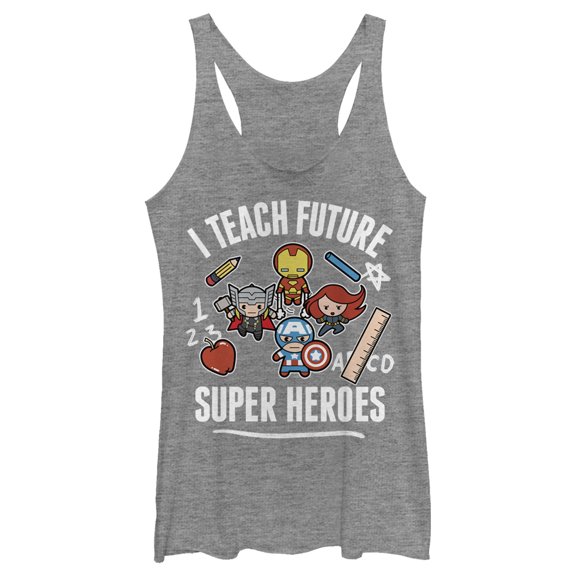 Women's Marvel Avengers Classic I Teach Super Heroes  Racerback Tank Top Gray Heather 2X Large