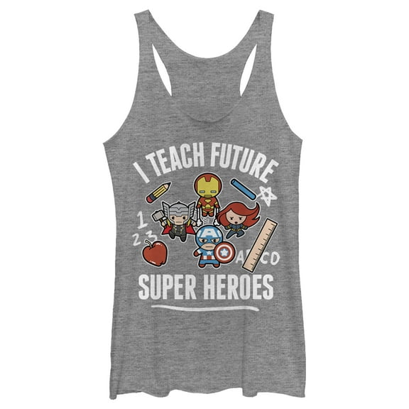 Women's Marvel Avengers Classic I Teach Super Heroes  Racerback Tank Top Gray Heather X Large