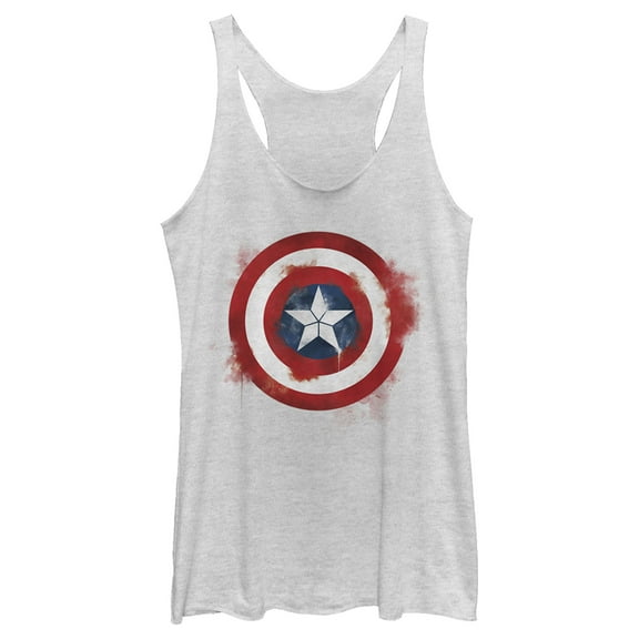 Women's Marvel Avengers: Endgame Cap Smudged Shield  Racerback Tank Top White Heather Large