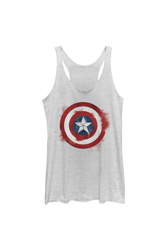 Women's Marvel Avengers: Endgame Cap Smudged Shield  Racerback Tank Top White Heather Medium