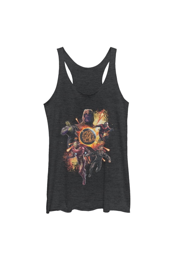 Women's Marvel Avengers: Endgame Flame Logo Racerback Tank Top Black Heather Large