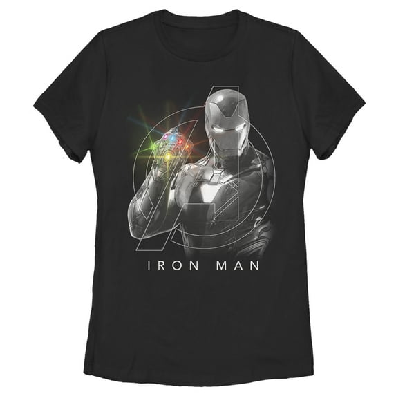 Women's Marvel Avengers: Endgame Glowing Stones Logo Overlay Portrait Graphic Tee Black X Large