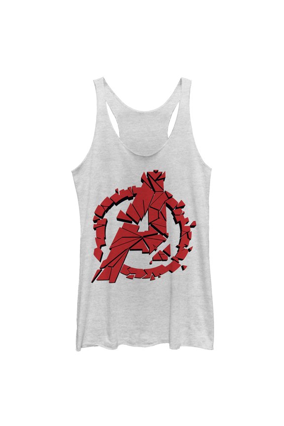 Women's Marvel Avengers: Endgame Shatter Logo Racerback Tank Top White Heather Large